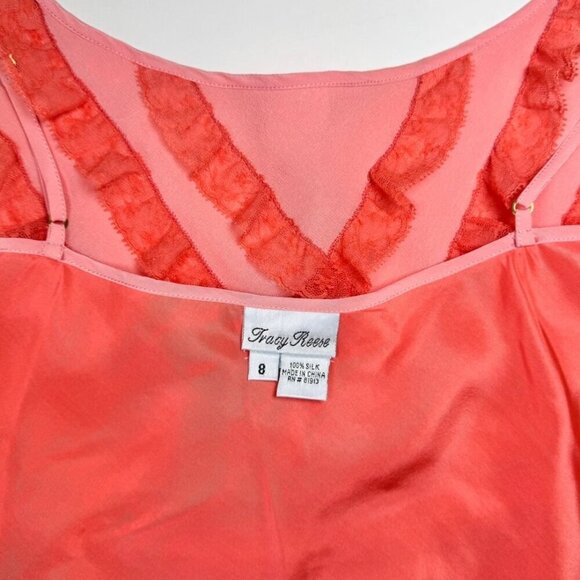 ViTG Y2K Tracy Reese Babydoll Cami Top Sz.8 Peach Silk Ruffle Fairy Coquette - Picture 4 of 11